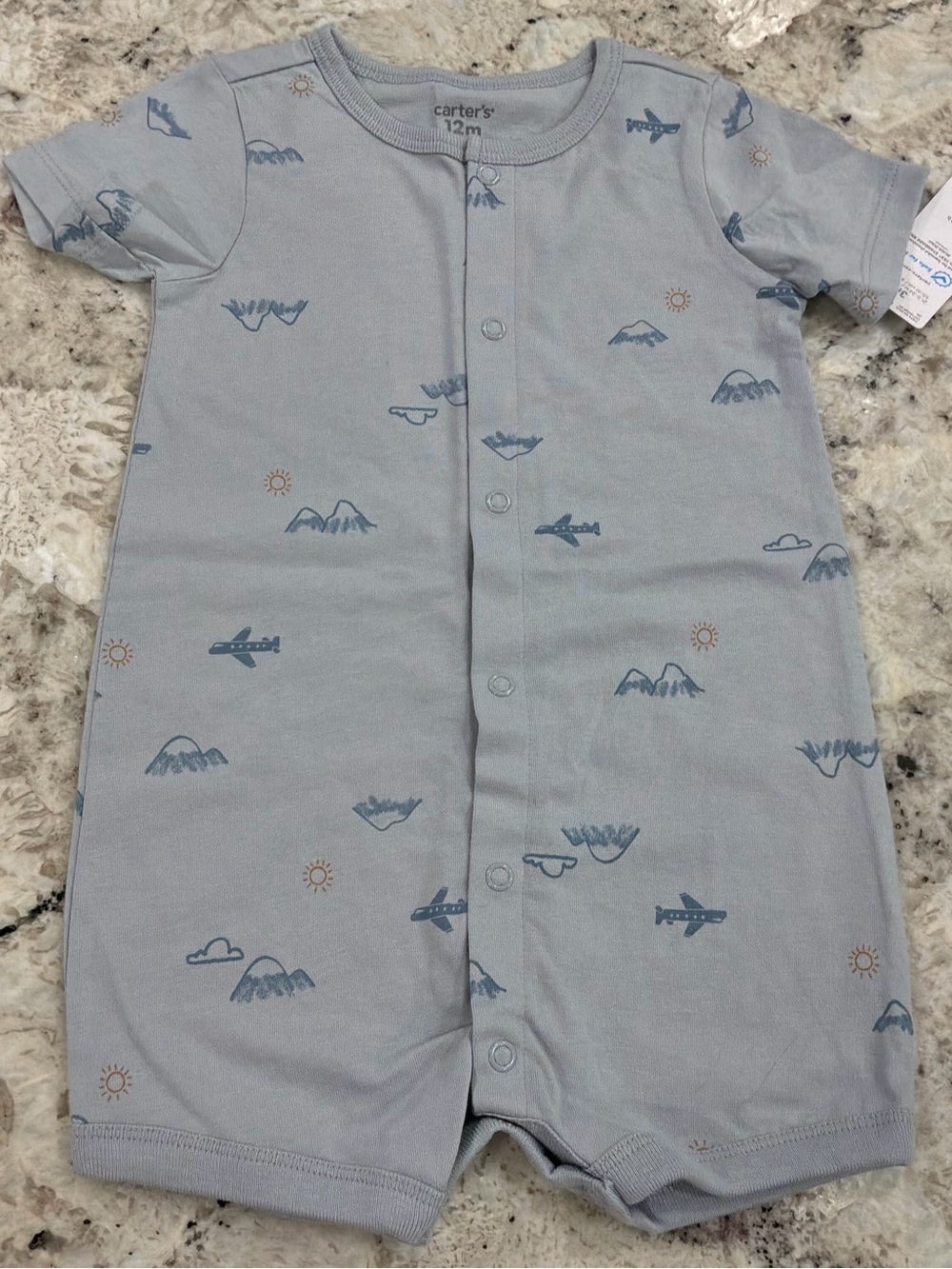 Carter's Light Blue Airplane & Mountain Short-Sleeve One-Piece